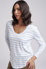Load image into Gallery viewer, Cloth Paper Scissors - Stripe Tee With Pocket - Ballard Blue Wash

