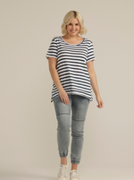 Load image into Gallery viewer, Cloth Paper Scissors - C1226 Crew Neck Stripe Tee - White/Navy
