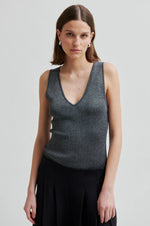 Load image into Gallery viewer, Second Female - Bright Gun Grey Metal Lurex Top
