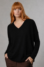 Load image into Gallery viewer, Bridge And Lord - Queen V Neck Curved Hem Pullover - Black

