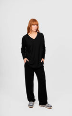 Load image into Gallery viewer, Bridge And Lord - Queen V Neck Curved Hem Pullover - Black
