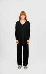 Load image into Gallery viewer, Bridge And Lord - Queen V Neck Curved Hem Pullover - Black
