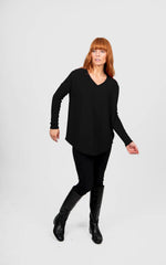 Load image into Gallery viewer, Bridge And Lord - Queen V Neck Curved Hem Pullover - Black
