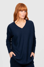 Load image into Gallery viewer, Bridge And Lord - Queen V Neck Curved Hem Pullover - Ink
