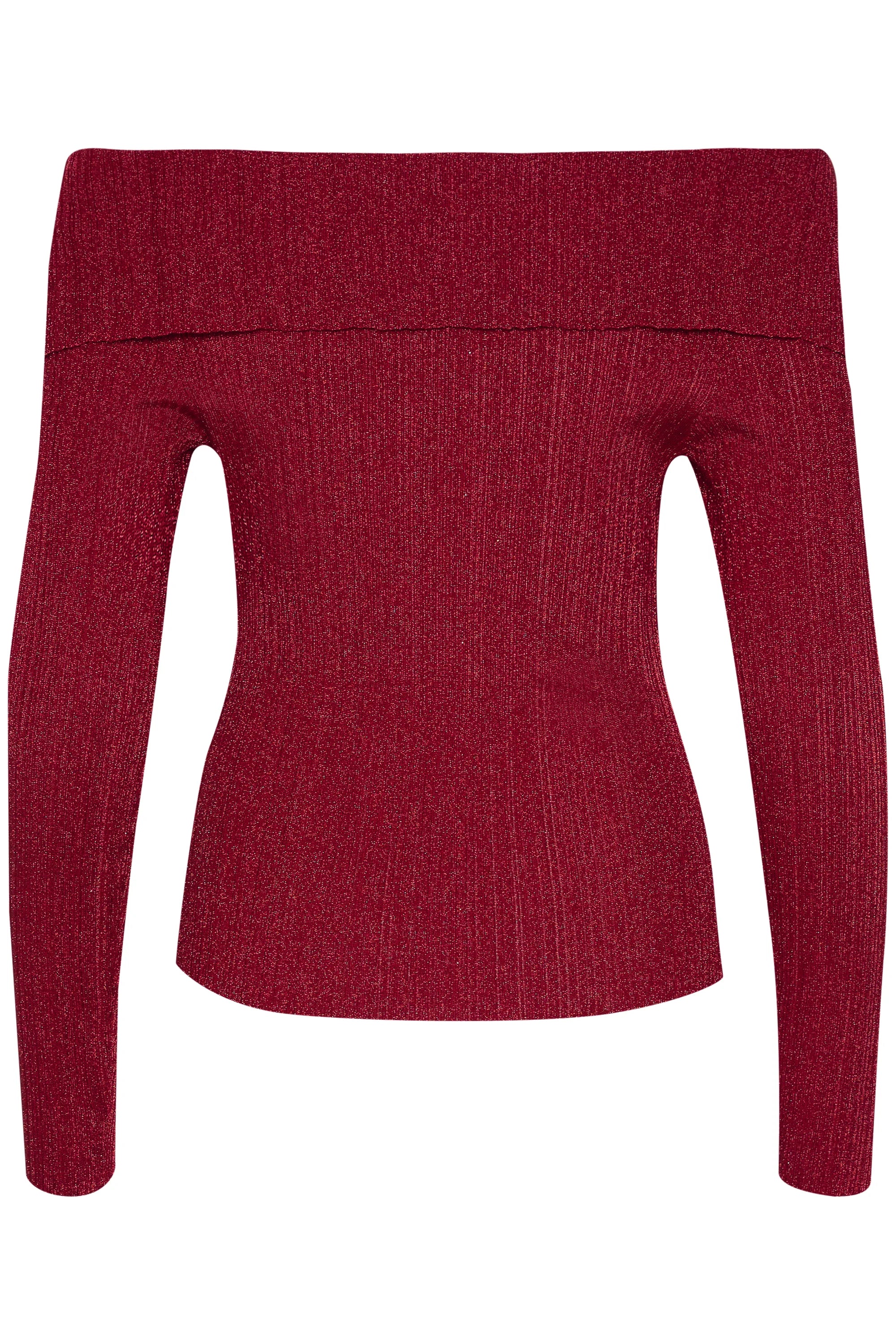 Gestuz - SilviGZ Rib Long Sleeve Off Shoulder Top - Feisty Red Metallic