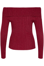 Load image into Gallery viewer, Gestuz - SilviGZ Rib Long Sleeve Off Shoulder Top - Feisty Red Metallic
