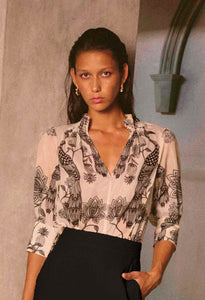 Once Was - Oleander Cotton Silk Shirred Blouse - Imperial Stone