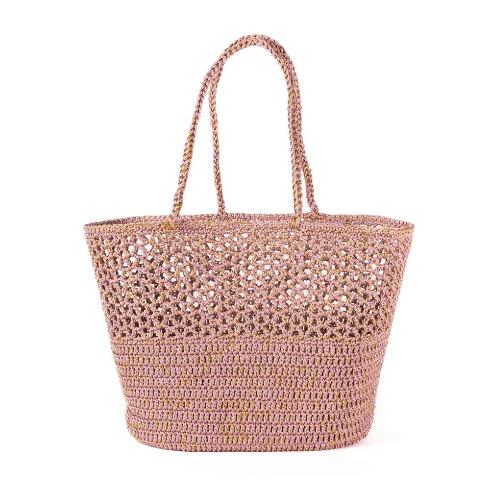Boheme Le Panier - Romy Crochet Basket - Tea Rose And Gold