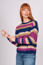 Load image into Gallery viewer, Bridge And Lord - Alpaca Multi Stripe Pullover - Navy/Magenta
