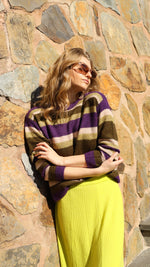 Load image into Gallery viewer, Bridge And Lord - Alpaca Multi Stripe Pullover - Plum/Olive
