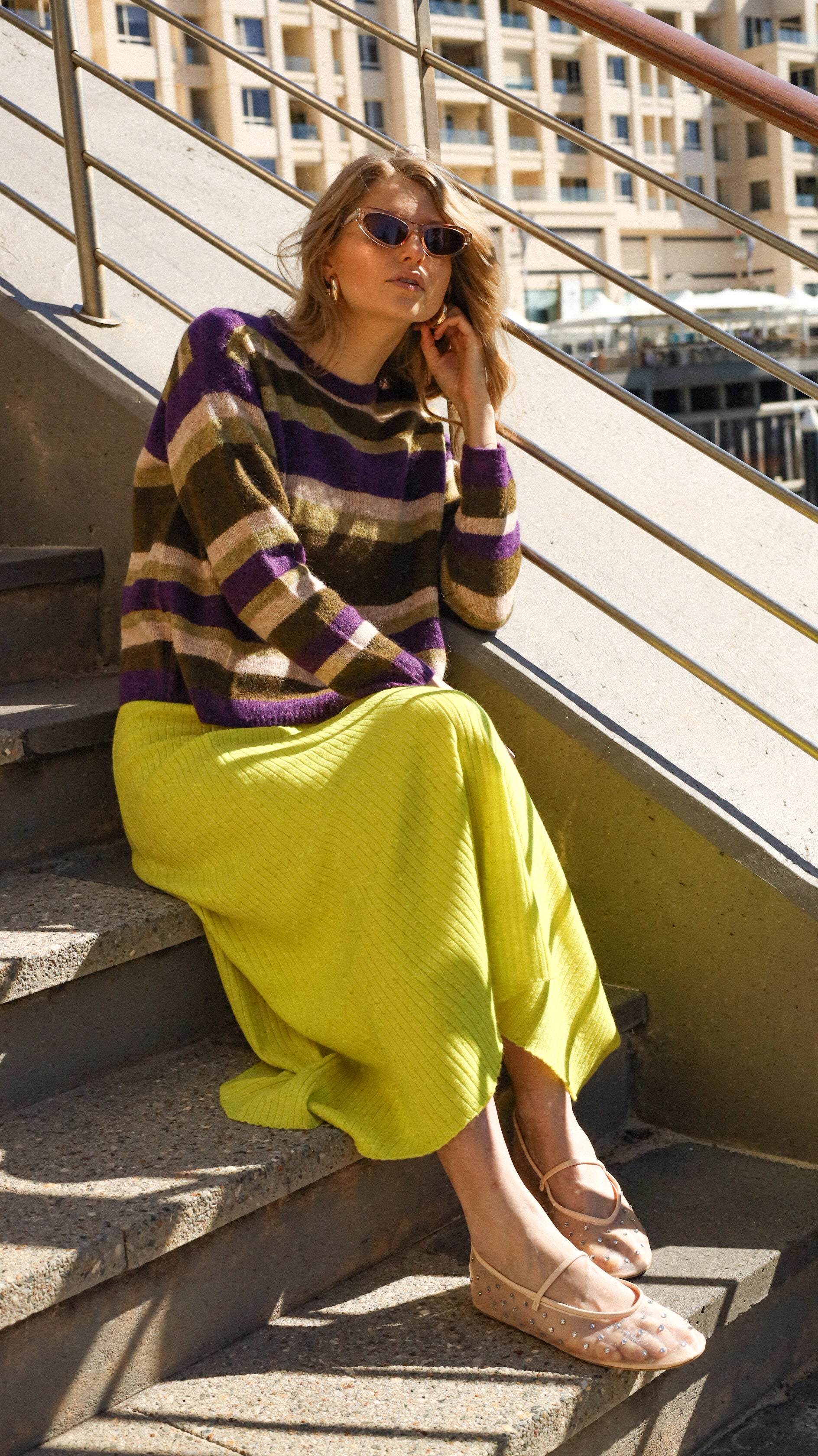 Bridge And Lord - Alpaca Multi Stripe Pullover - Plum/Olive