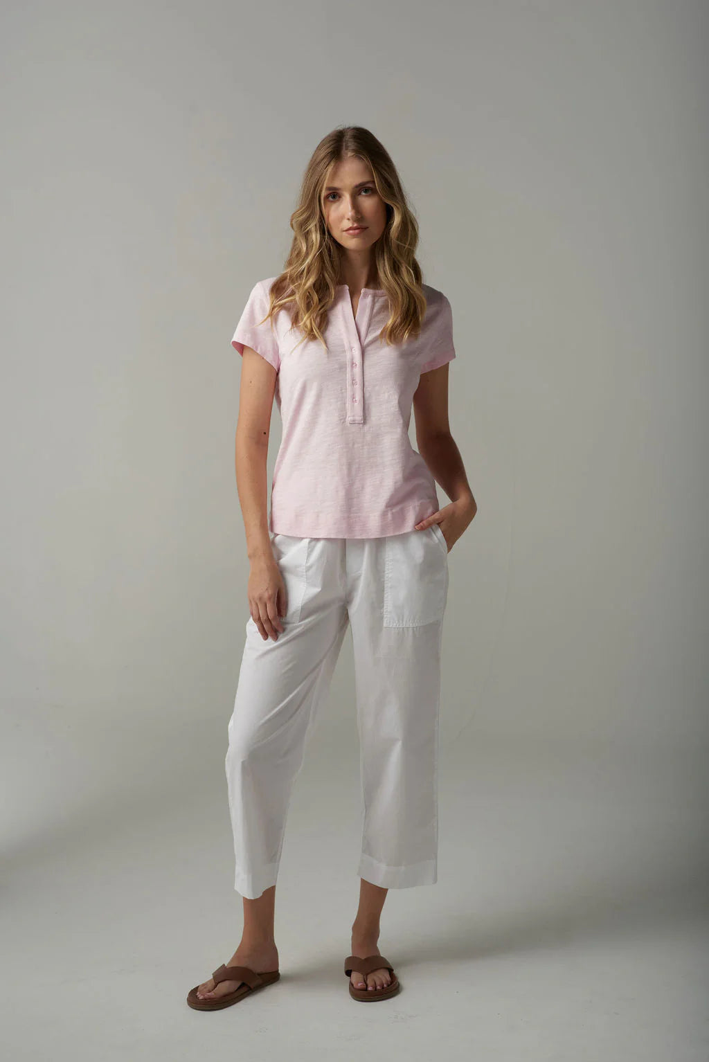 Cloth Paper Scissors - Henley Tee - Pink Touch