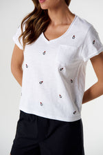Load image into Gallery viewer, Cloth Paper Scissors - Rings Embroidered T Shirt - White
