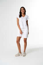 Load image into Gallery viewer, Cloth Paper Scissors - The Irregular Embroidered V Neck T Shirt - White/Navy
