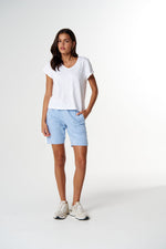 Load image into Gallery viewer, Cloth Paper Scissors - The Irregular Embroidered V Neck T Shirt - White/Blue
