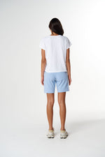 Load image into Gallery viewer, Cloth Paper Scissors - The Irregular Embroidered V Neck T Shirt - White/Blue
