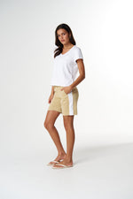 Load image into Gallery viewer, Cloth Paper Scissors -  The Irregular Embroidered V Neck T Shirt - White/Safari
