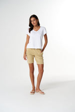 Load image into Gallery viewer, Cloth Paper Scissors -  The Irregular Embroidered V Neck T Shirt - White/Safari
