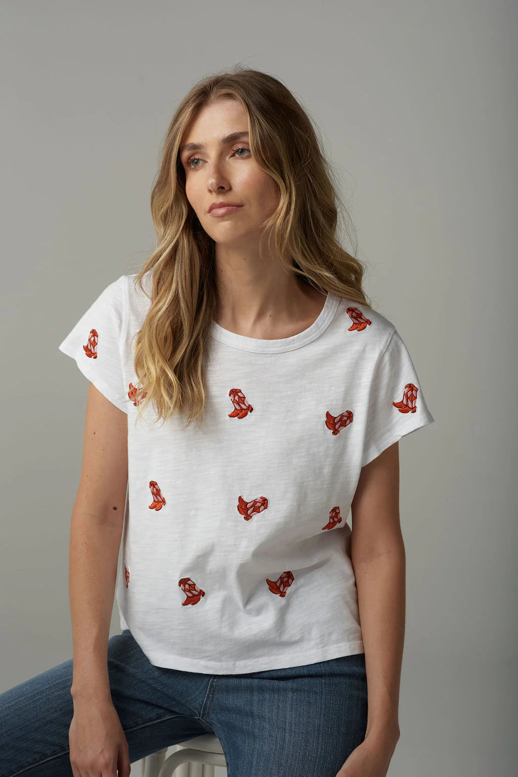 Cloth Paper Scissors - Embroidered Boots Tee - White