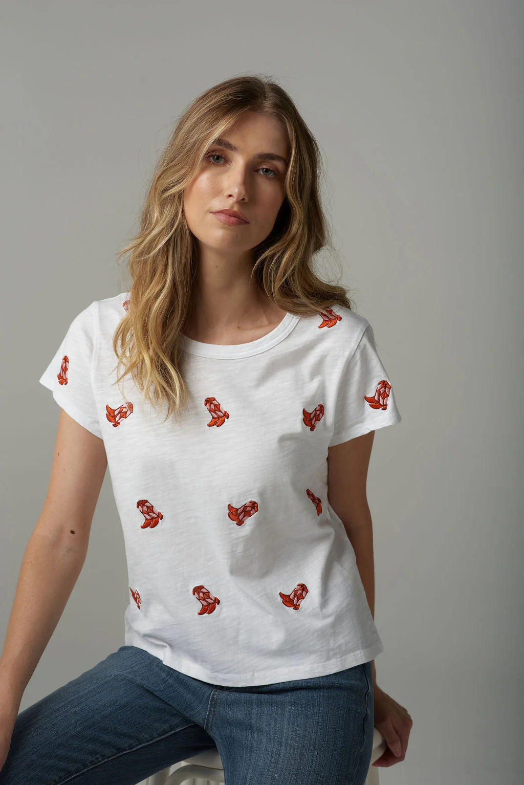 Cloth Paper Scissors - Embroidered Boots Tee - White