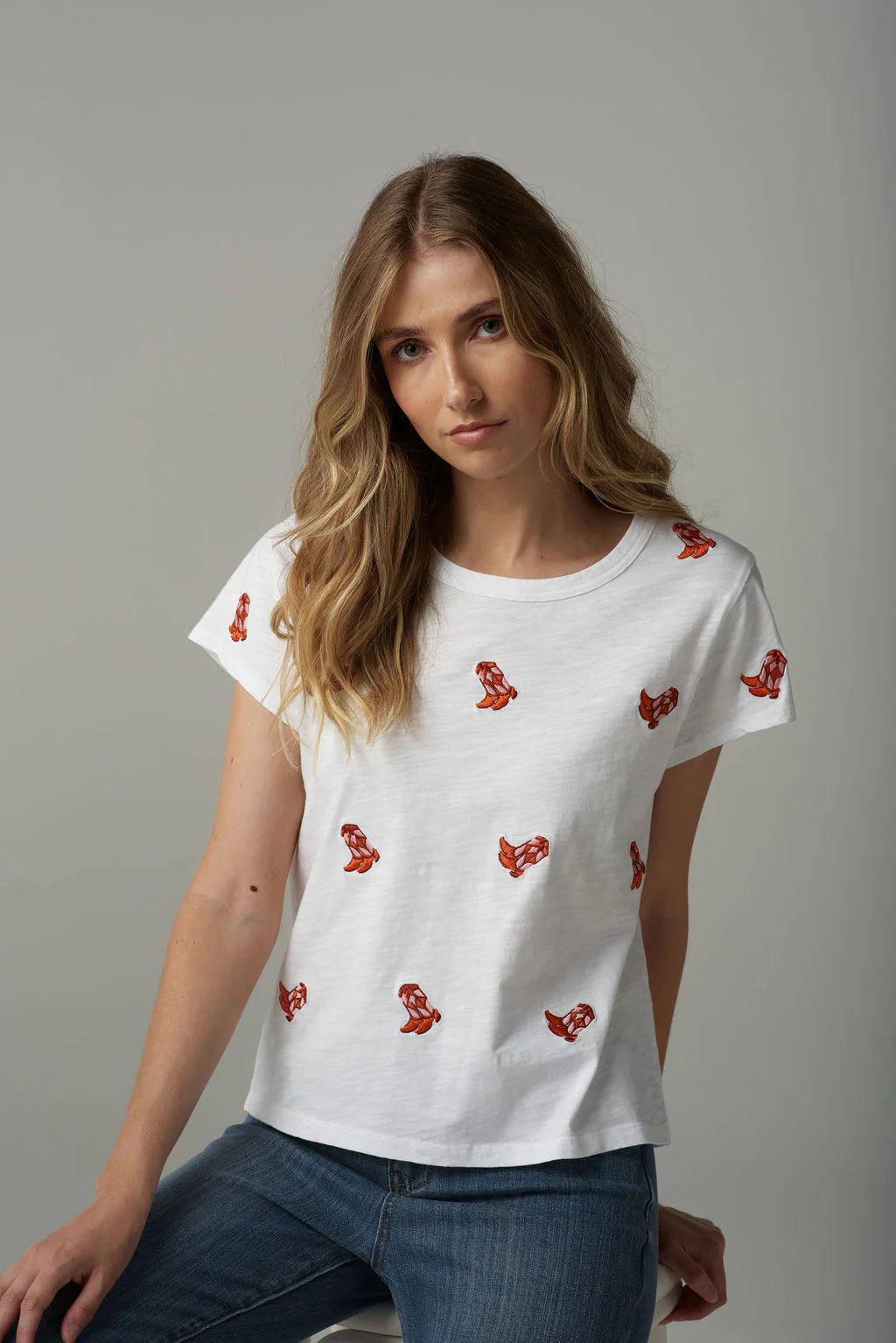 Cloth Paper Scissors - Embroidered Boots Tee - White
