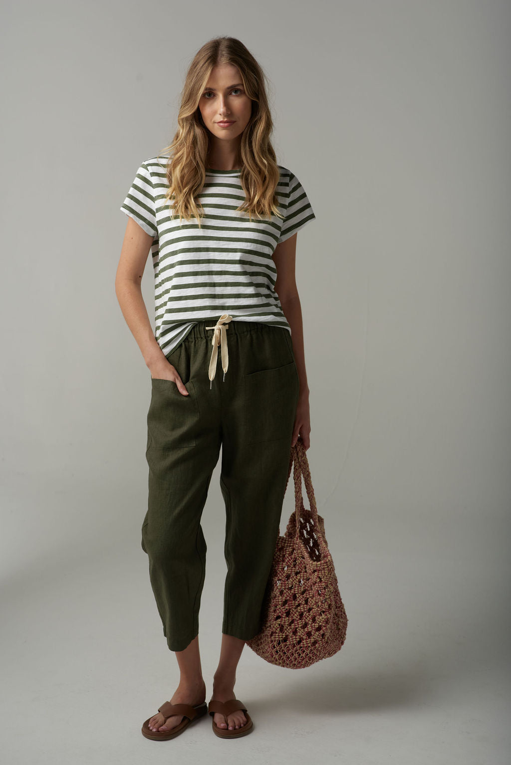 Cloth Paper Scissors - Stripe Basic Tee - White/Fairway Green