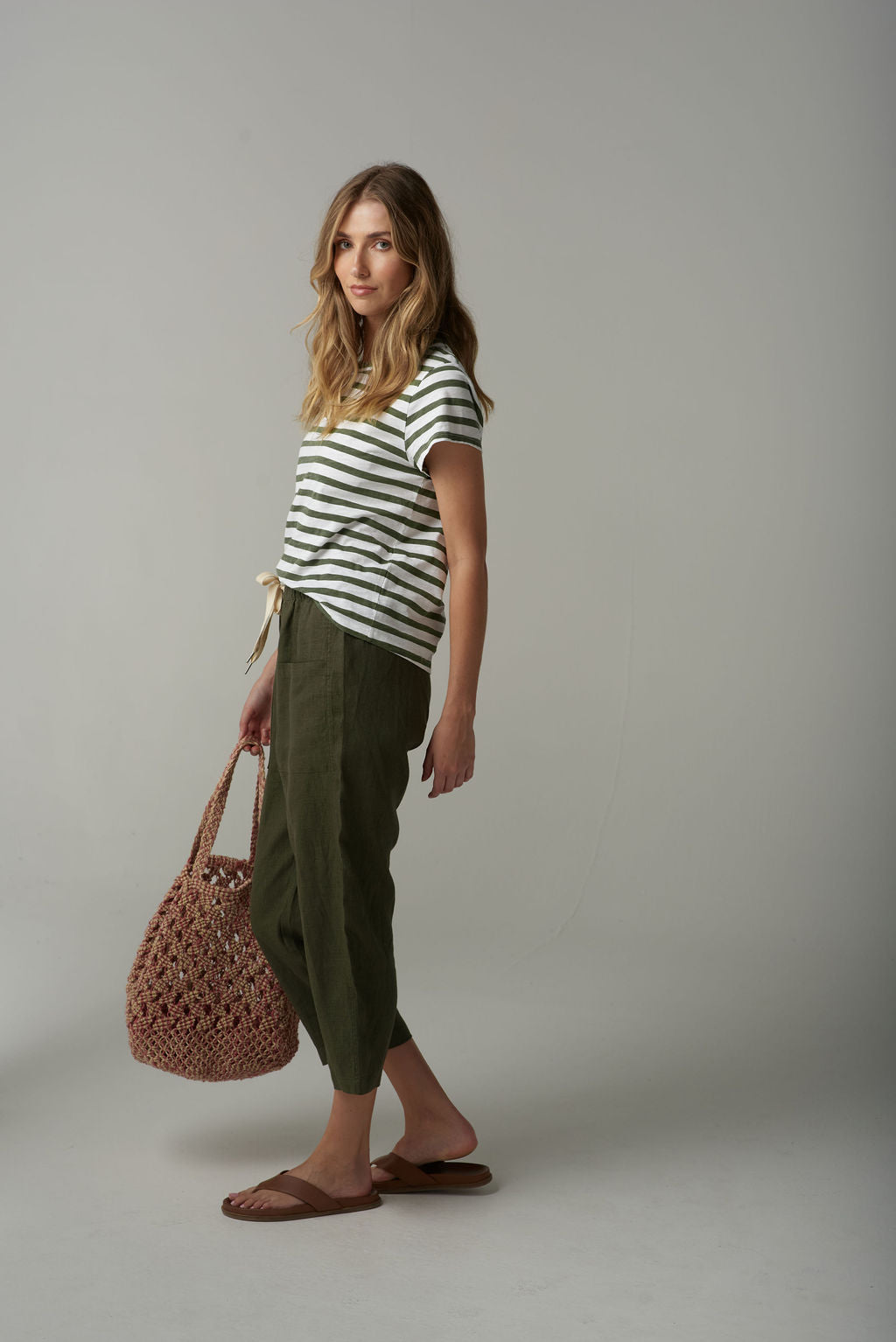 Cloth Paper Scissors - Stripe Basic Tee - White/Fairway Green