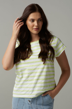 Load image into Gallery viewer, Cloth Paper Scissors - Stripe Basic Tee - White/Lime
