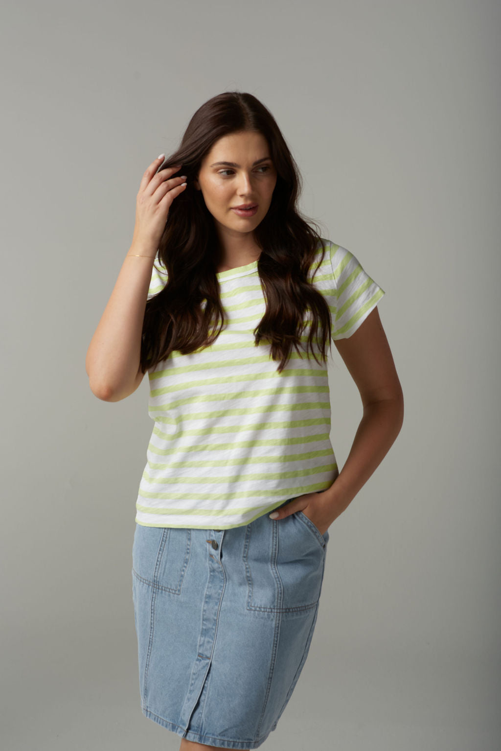 Cloth Paper Scissors - Stripe Basic Tee - White/Lime