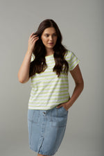 Load image into Gallery viewer, Cloth Paper Scissors - Stripe Basic Tee - White/Lime
