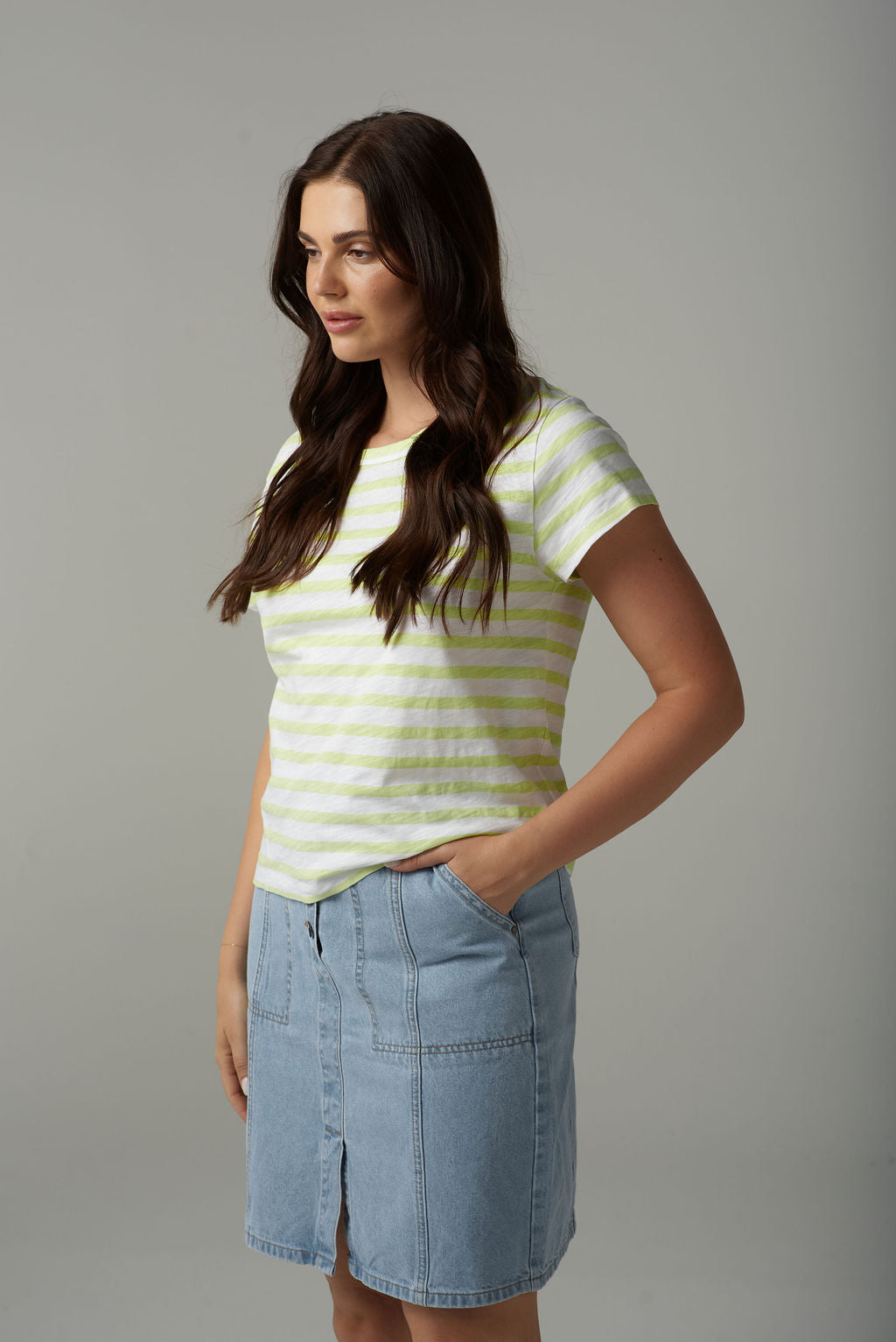 Cloth Paper Scissors - Stripe Basic Tee - White/Lime