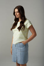 Load image into Gallery viewer, Cloth Paper Scissors - Stripe Basic Tee - White/Lime
