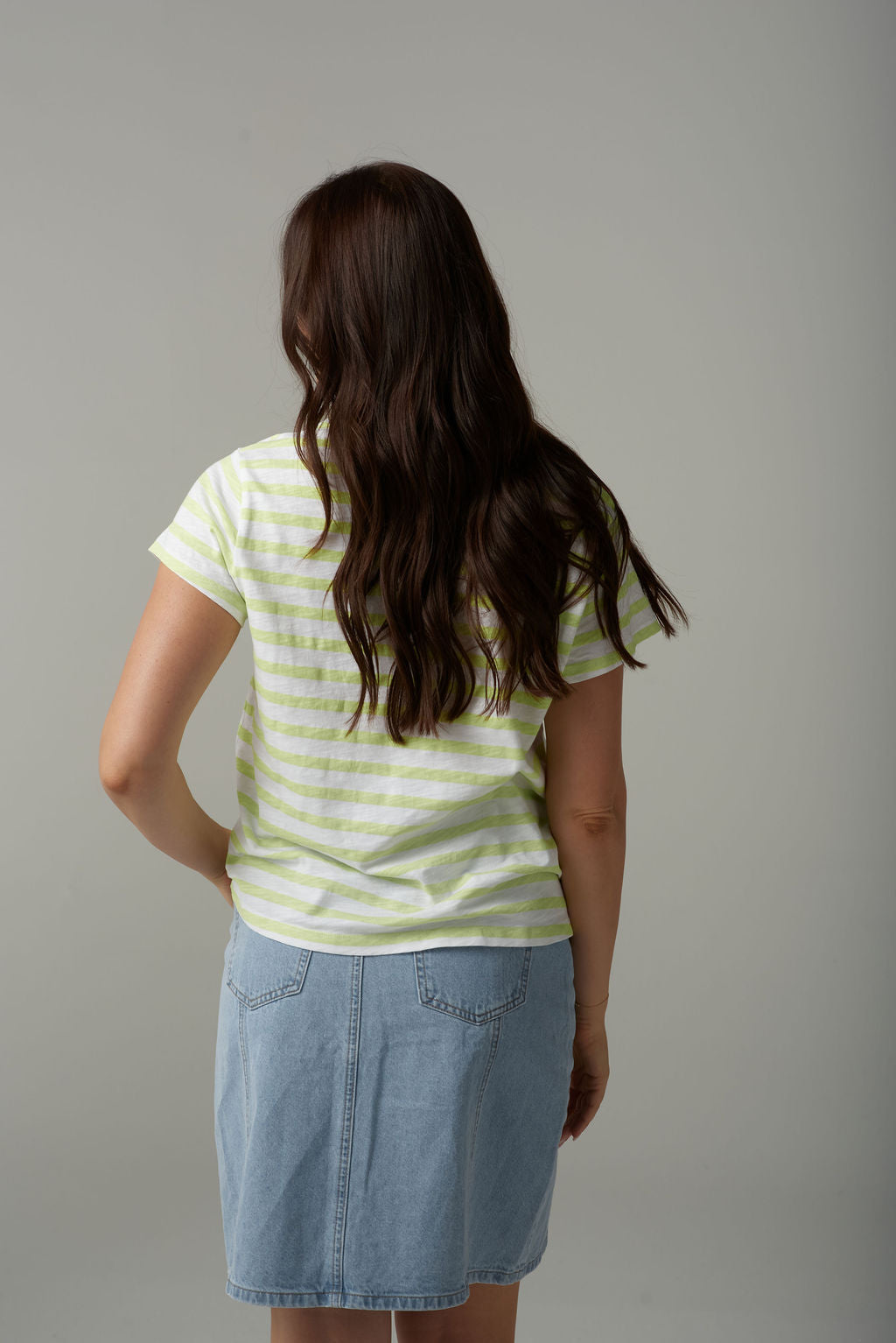 Cloth Paper Scissors - Stripe Basic Tee - White/Lime