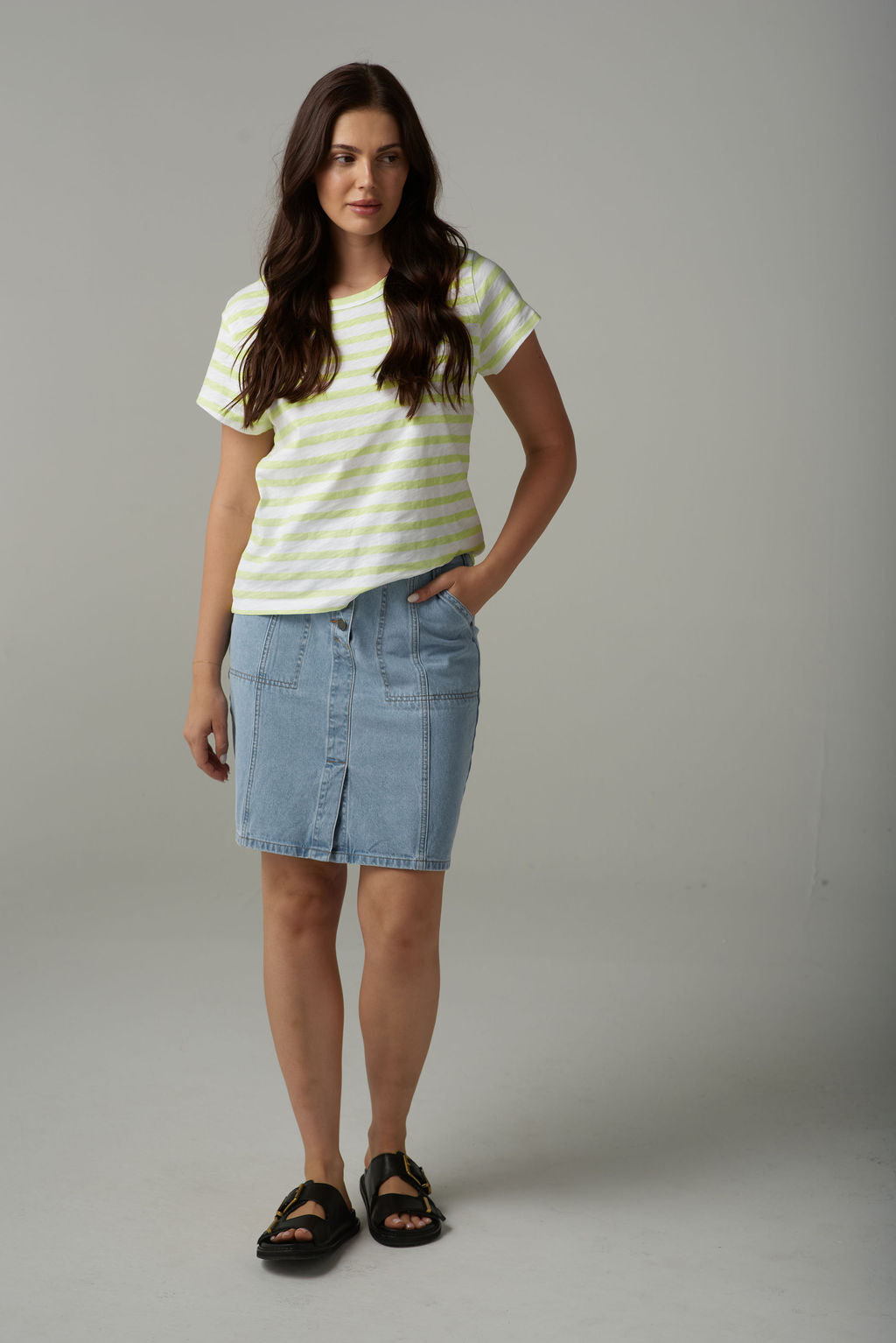 Cloth Paper Scissors - Stripe Basic Tee - White/Lime