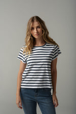 Load image into Gallery viewer, Cloth Paper Scissors - Stripe Basic Tee - White/Parisian
