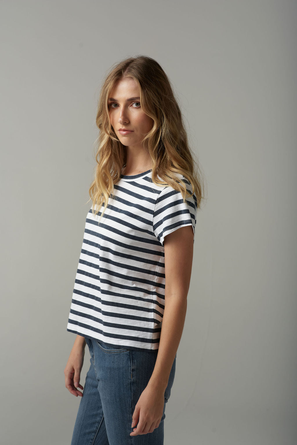 Cloth Paper Scissors - Stripe Basic Tee - White/Parisian
