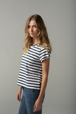 Load image into Gallery viewer, Cloth Paper Scissors - Stripe Basic Tee - White/Parisian
