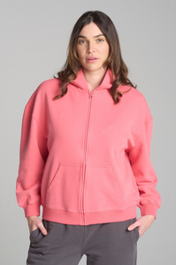Cloth Paper Scissors - Oversized Fleece Full Zip Hood - Coral