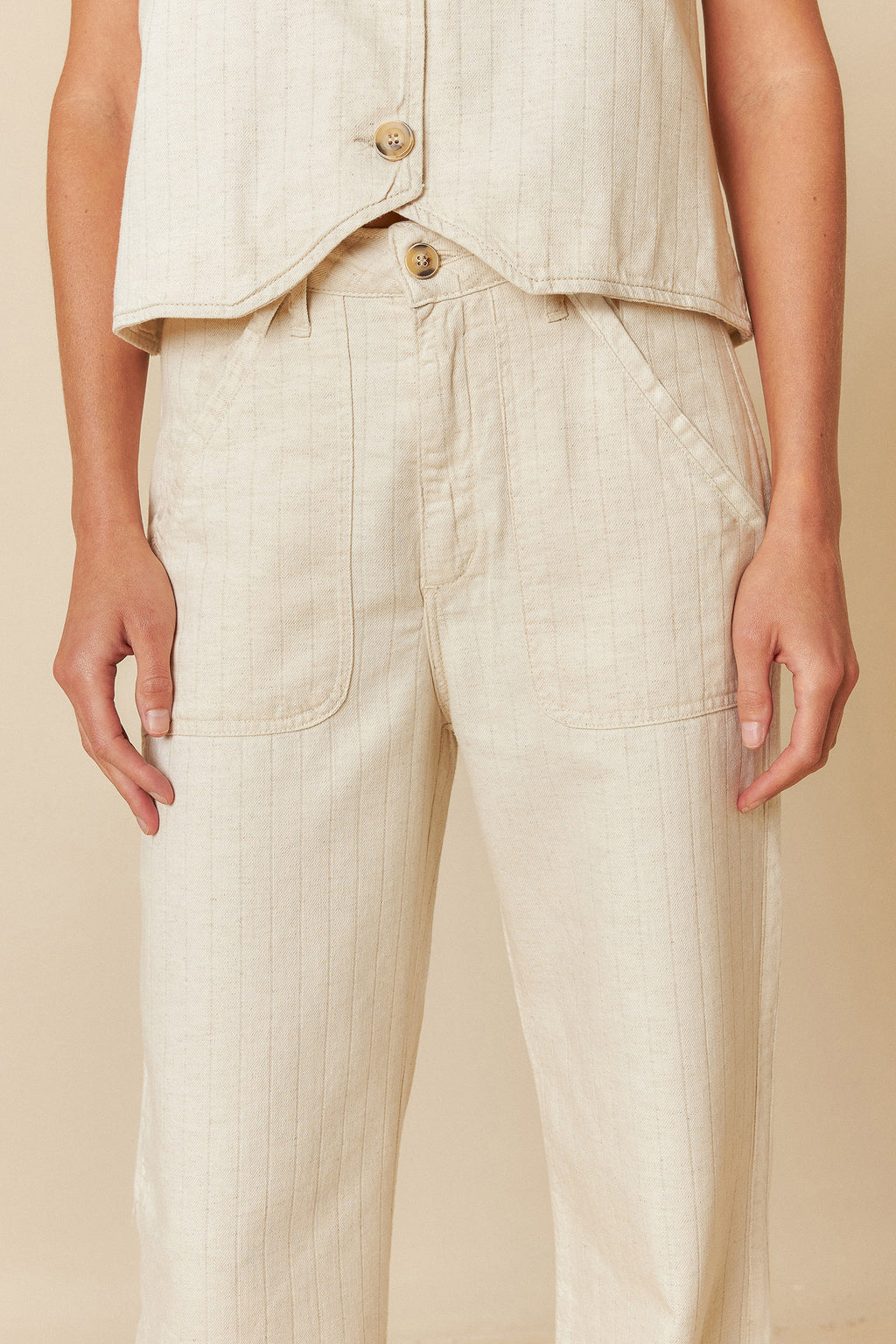 Indi And Cold - Pinstripe Twill Pants - Crudo 120