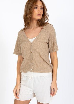Coster Copenhagen - Heart Roselynn V Neck Cardigan - Sand