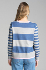 Load image into Gallery viewer, Cloth Paper Scissors. - Stripe Preppy Crew Neck Knit - Denim/Grey/Pink

