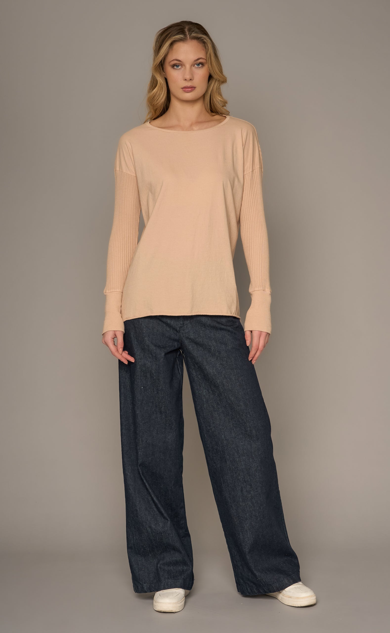 Crossley - Chion Long Sleeve Cotton Top - Denim
