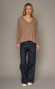 Crossley - Clovil Long Sleeve V Neck Cotton Top - Denim