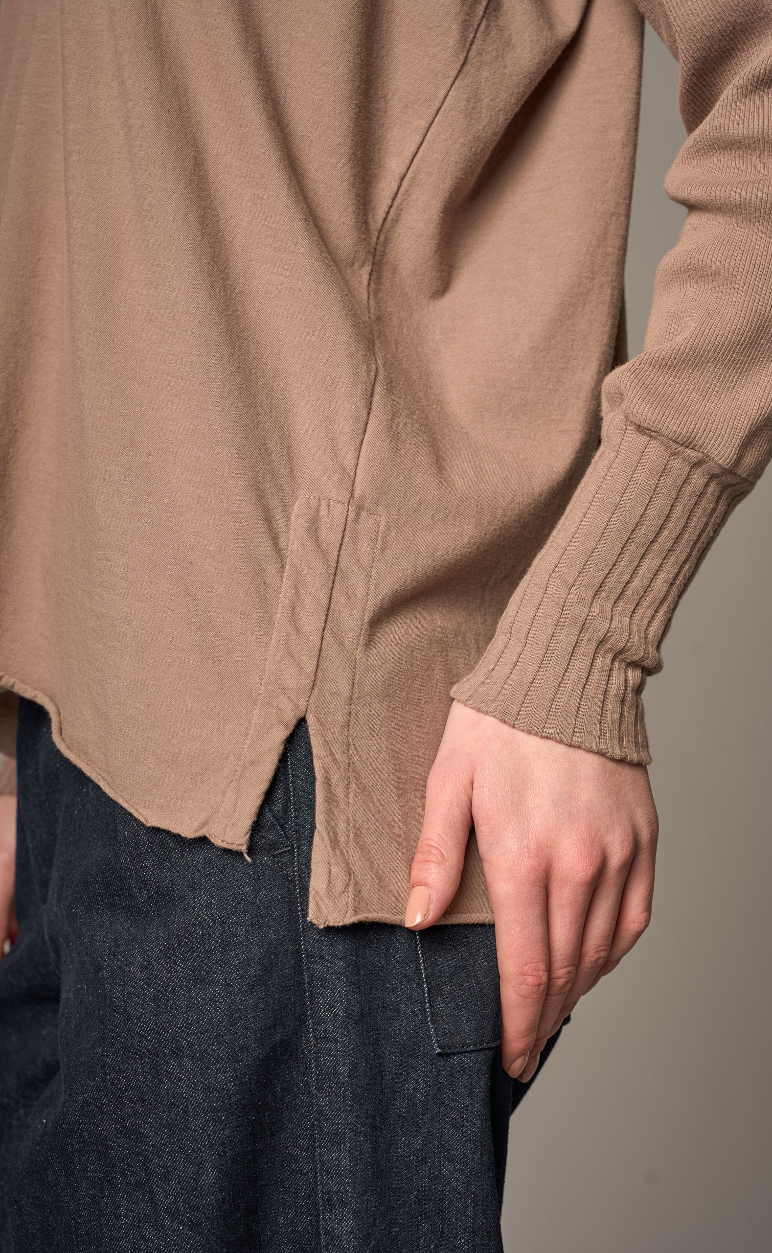 Crossley - Clovil Long Sleeve V Neck Cotton Top - Denim