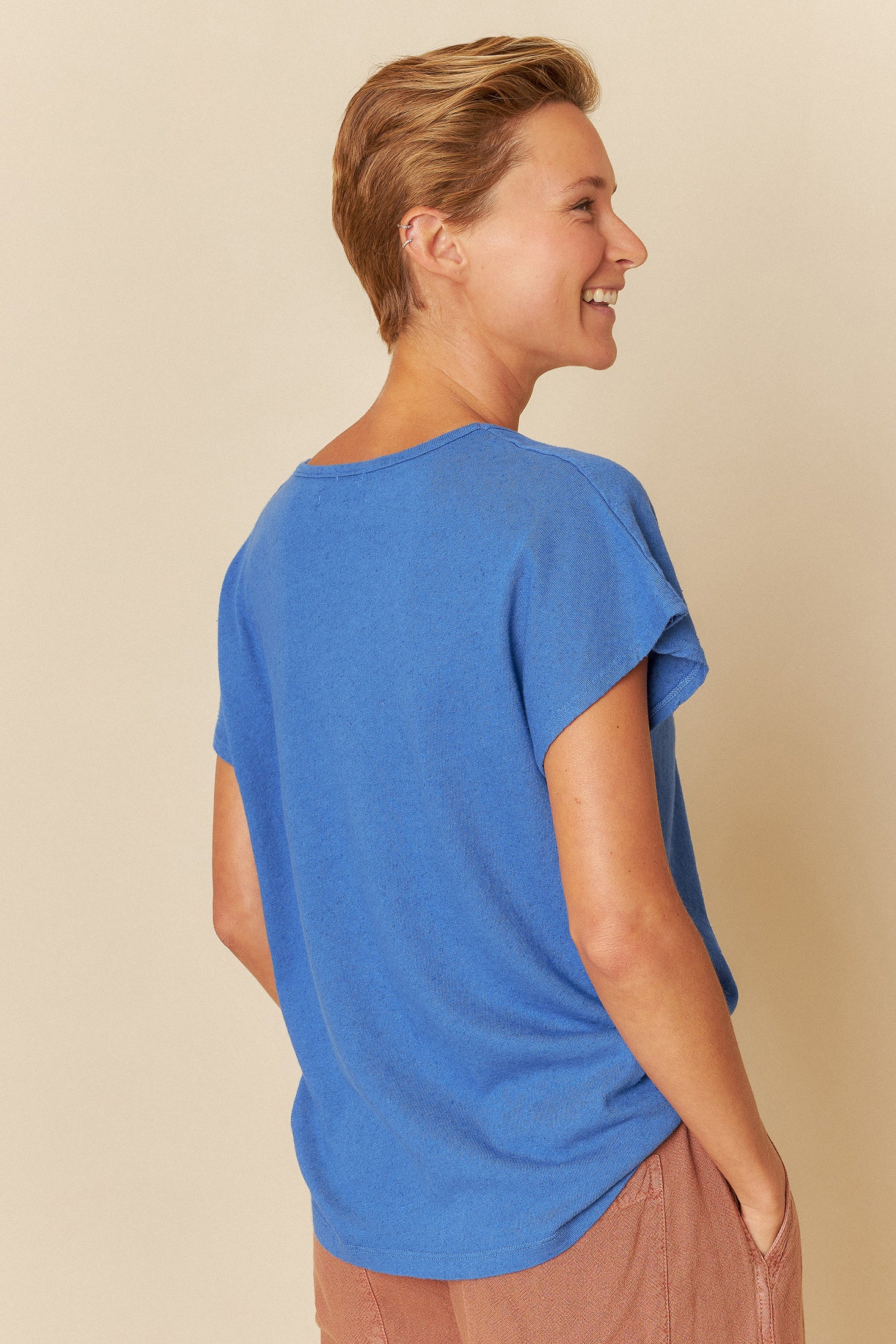 Indi And Cold - Rustic Effect Melange T Shirt - Azul Klein 365