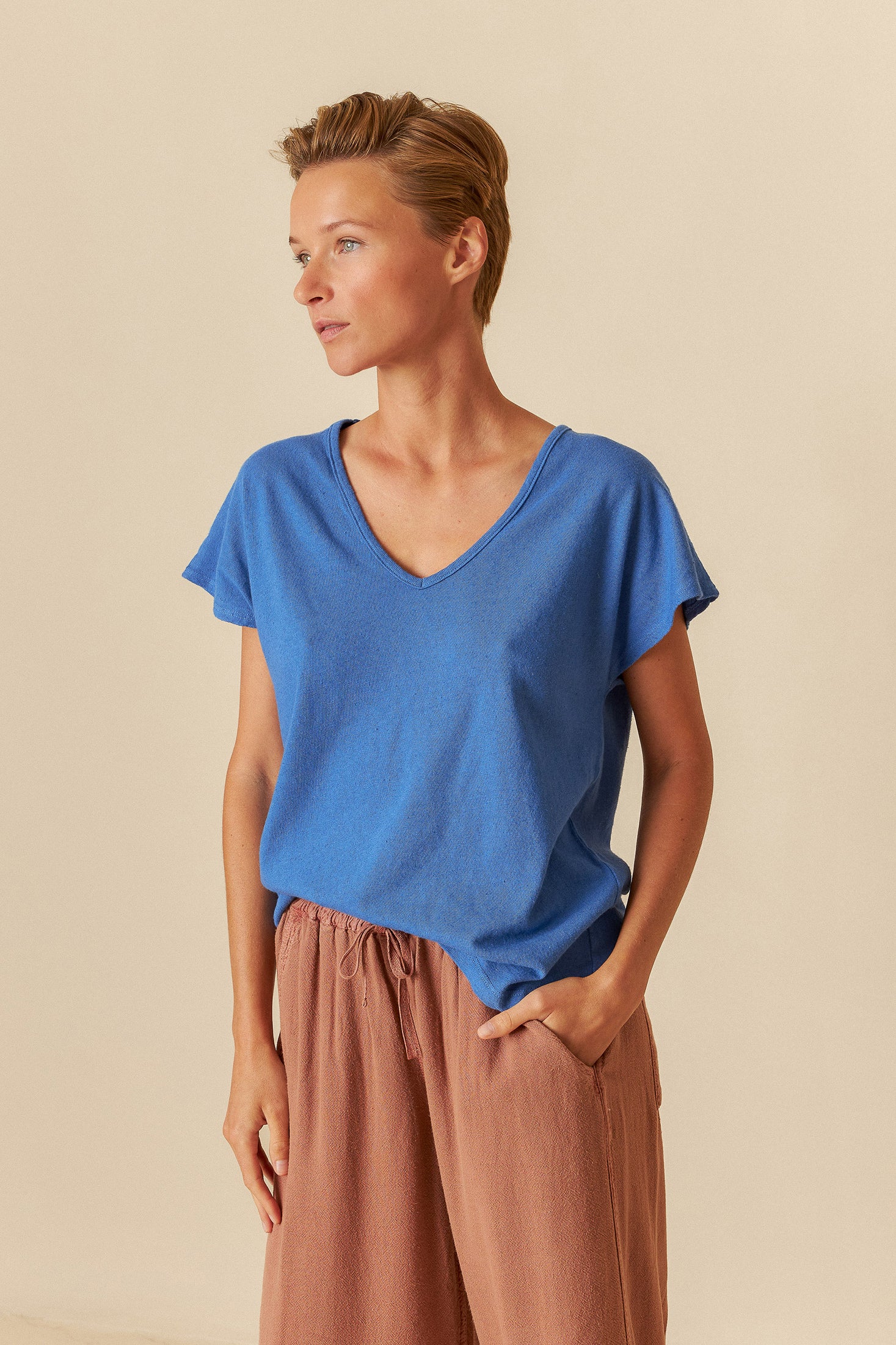 Indi And Cold - Rustic Effect Melange T Shirt - Azul Klein 365