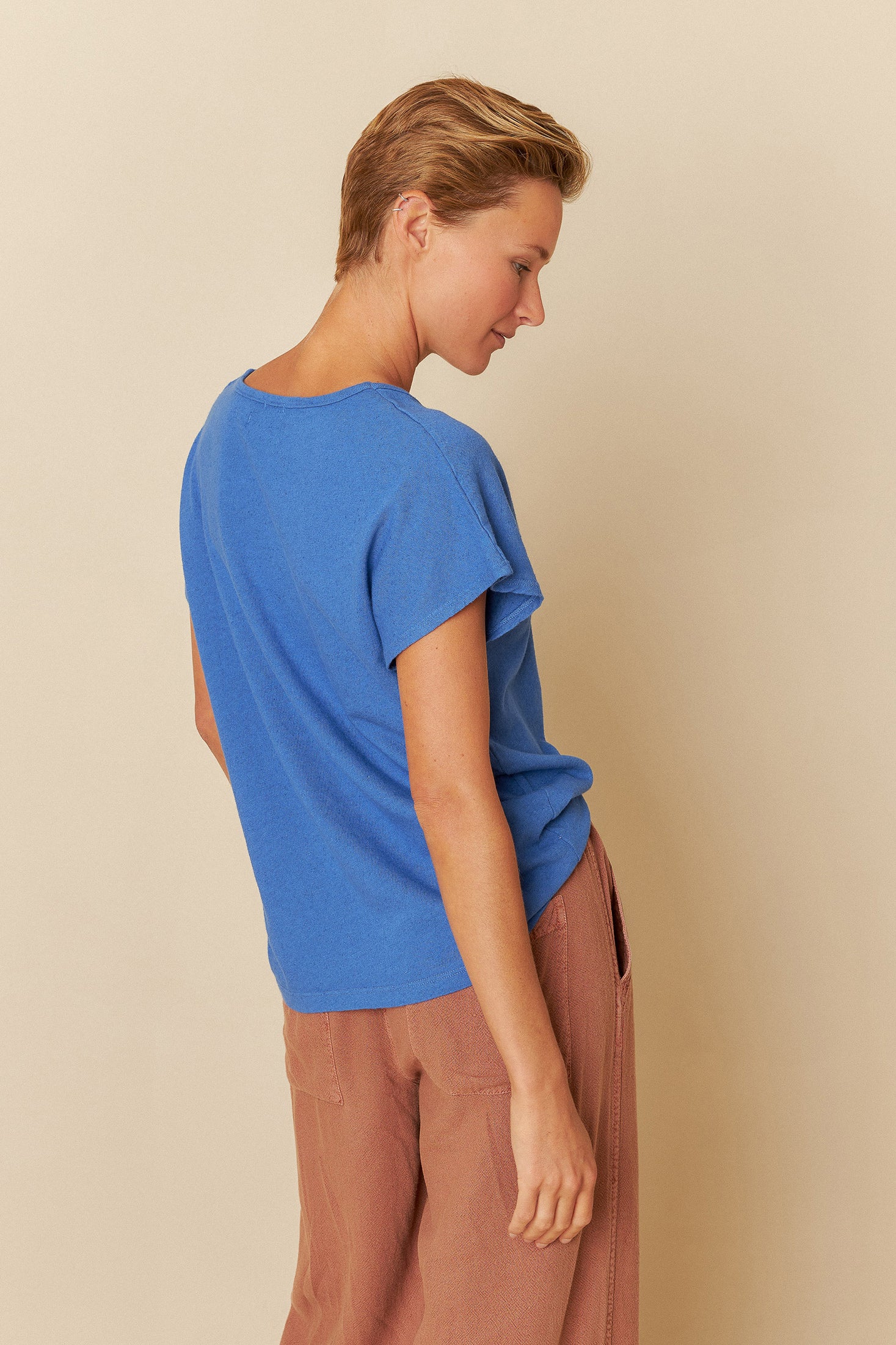 Indi And Cold - Rustic Effect Melange T Shirt - Azul Klein 365