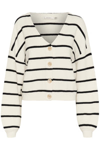 Gestuz - MebaGZ Cardigan Striped NOOS - Egret With Black Stripes