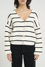 Load image into Gallery viewer, Gestuz - MebaGZ Cardigan Striped NOOS - Egret With Black Stripes
