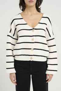 Gestuz - MebaGZ Cardigan Striped NOOS - Egret With Black Stripes
